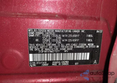 2022 Toyota Rav4 Xle z USA, uszkodzony, nr VIN 2T3P1RFV7NW271577